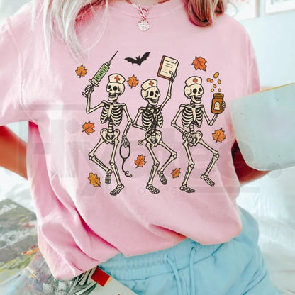 Comfort Colors Halloween Nurse Skeleton Shirt Spooky Season RN Fall Tee
