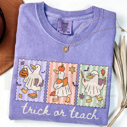 Funny Teacher Goose Halloween Comfort Colors Shirt Cute Ghost Elementary Tee