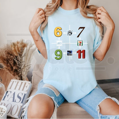 69 67 9/11 7-11 Meme T-Shirt – Funny Gen Z Absurdist Humor Graphic Tee