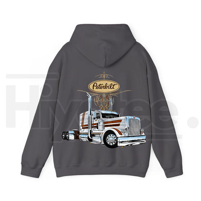 Classic Peterbilt Truck Graphic Hoodie – Vintage Semi-Truck Pullover, Heavy-Duty Apparel for Trucking Enthusiasts