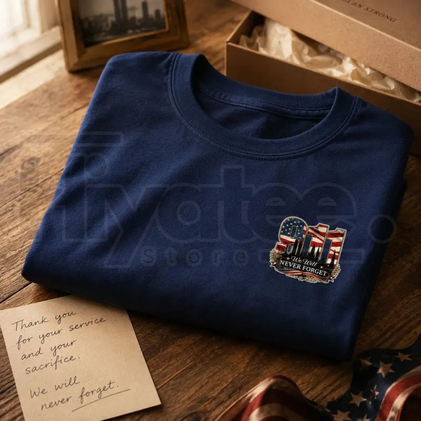 9/11 25th Anniversary Memorial T-Shirt – Patriotic Twin Towers Flag Two-Sided Graphic Tee