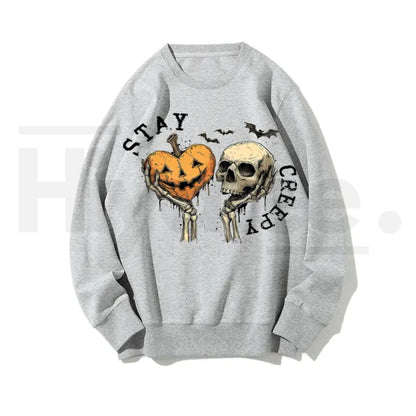 Women’s Halloween Sweatshirt – Retro Dripping Heart & Skeleton Hand Graphic, Grunge Skullfall Crewneck, Spooky Casual Pullover