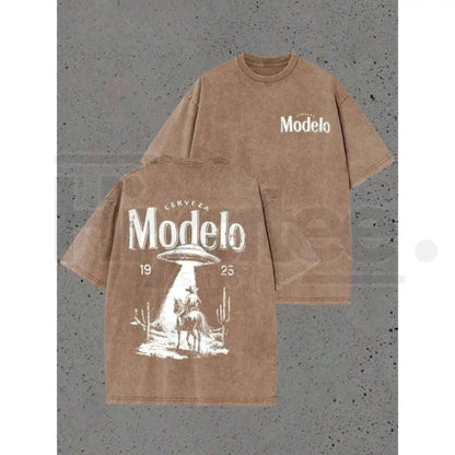 Modelo UFO Cowboy Vintage Washed T-Shirt – 230g Heavyweight Retro Streetwear