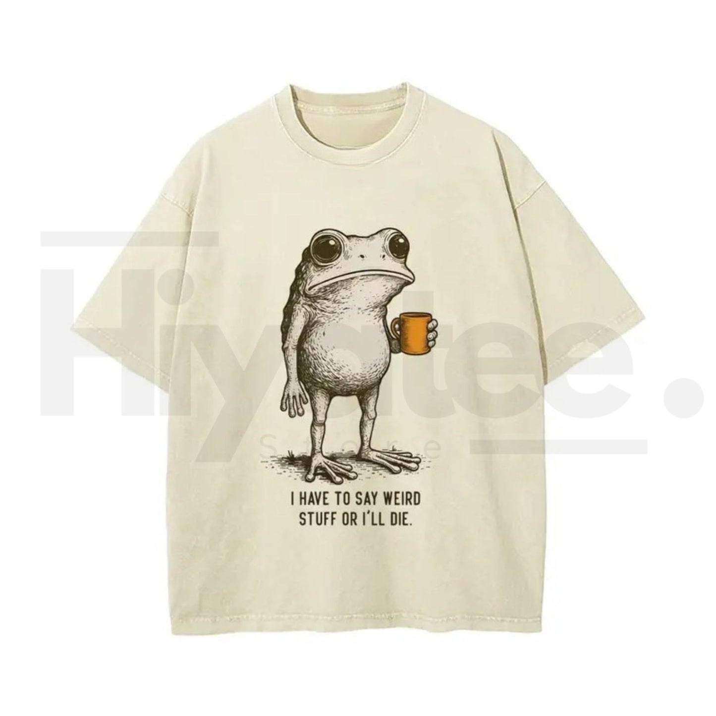 "I HAVE TO SAY WEIRD STUFF" Funny Frog Oversized Vintage Graphic T-Shirt – Retro Eco-Friendly Washed Stretch Cotton Top