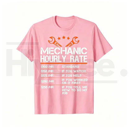 Mechanic Hourly Rate T-Shirt – Funny Auto Repair Labor Rates Summer Graphic Tee