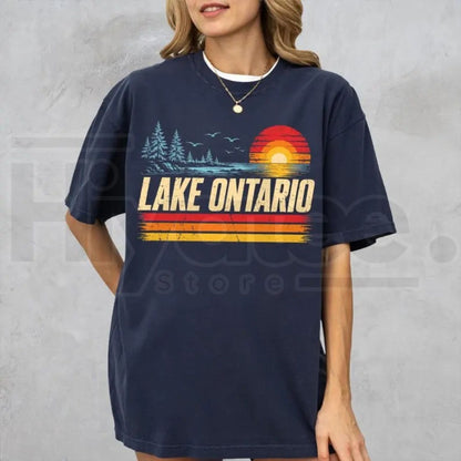 Lake Ontario TShirt Great Lakes Sunset Retro Canada Cottage Vacation Tee