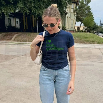 "Irish Goodbye" St. Patrick's Day Baby Tee – Funny St. Paddy's BORG Drinking Shirt