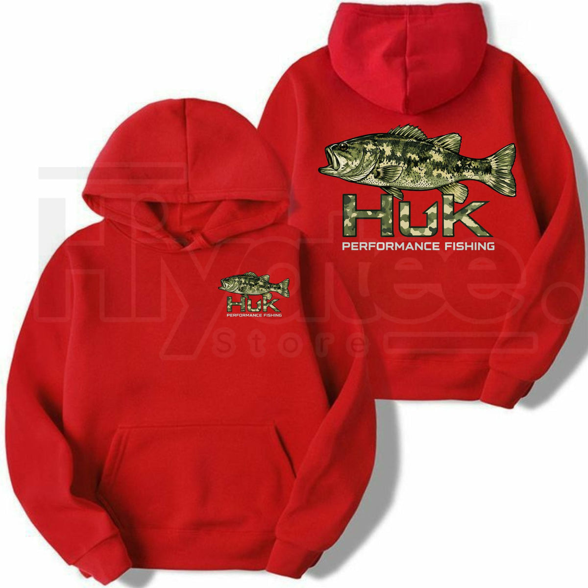Men’s Performance Fishing Hoodie – Camo Bass Graphic Pullover Outdoor Sweatshirt