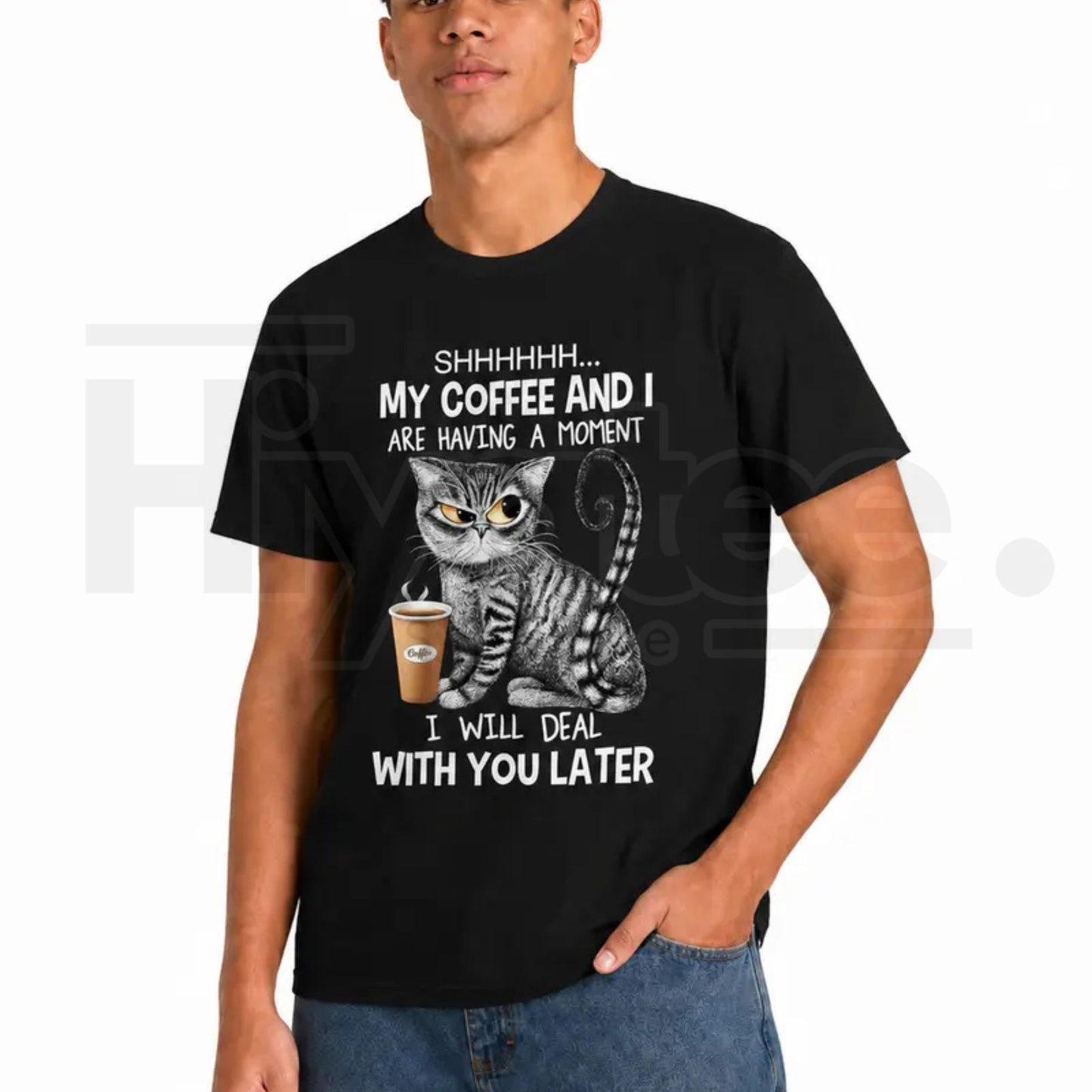 Cat Coffee Graphic Tee – Shhh My Coffee And I Are Having A Moment Shirt