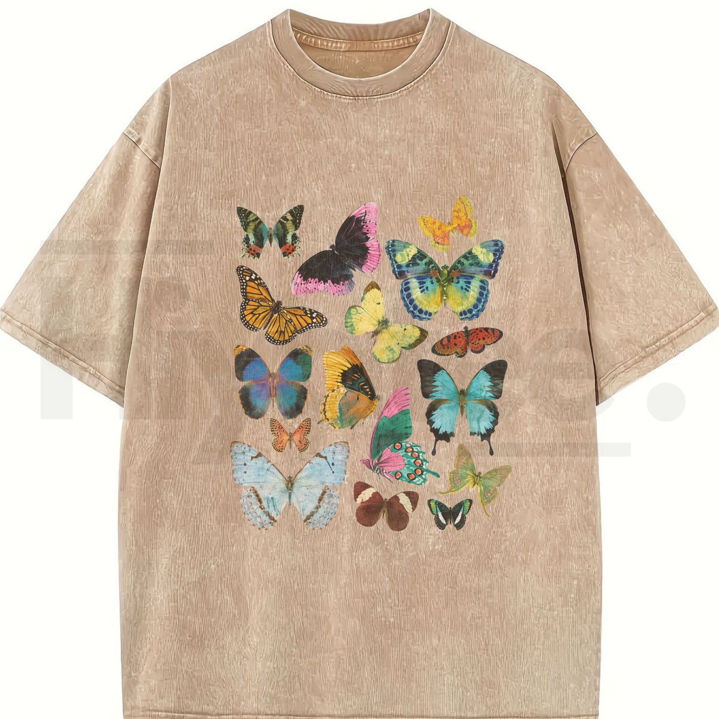 "FLUTTER" Vintage Wash Graphic Tee – Retro Y2K Butterfly Acid Washed Oversized Shirt