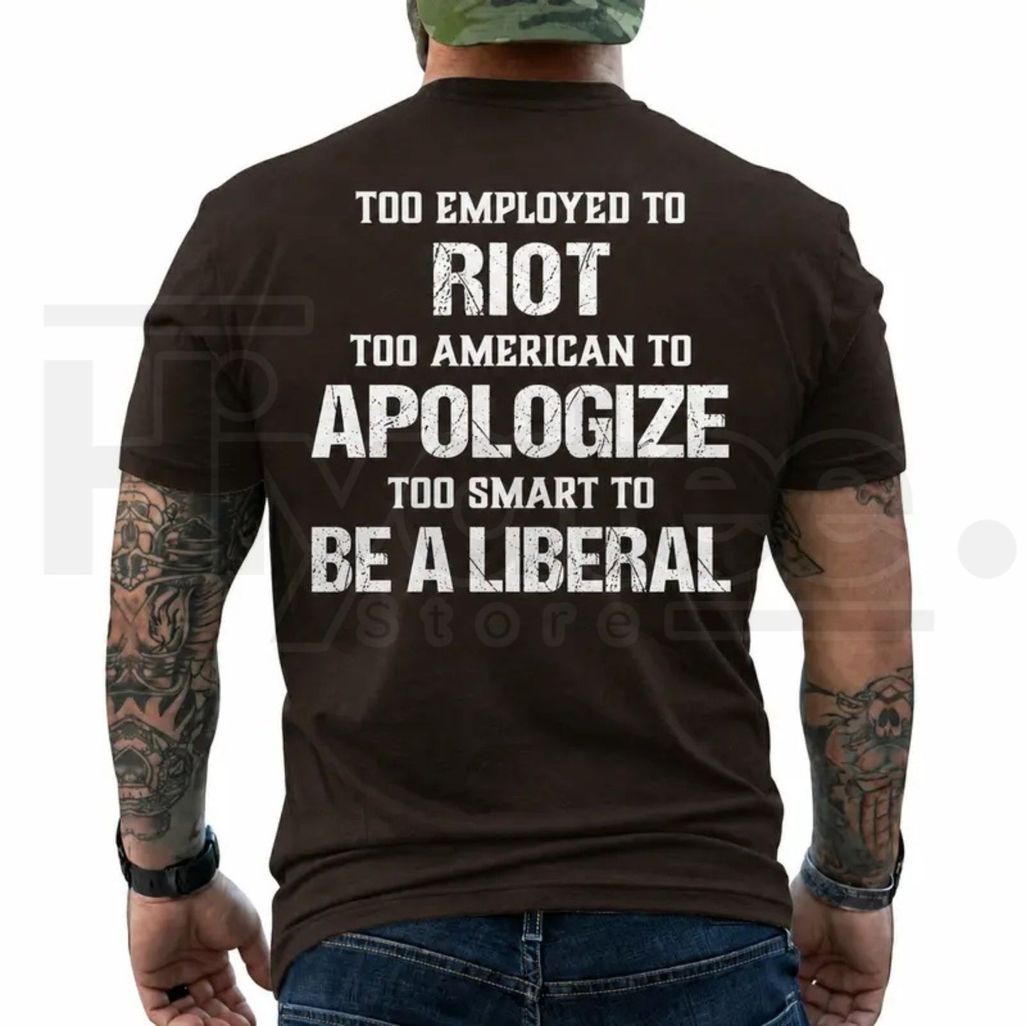 Too Employed Too American Heavyweight Streetwear T-Shirt – Anti-Woke Patriot Back Print Tee