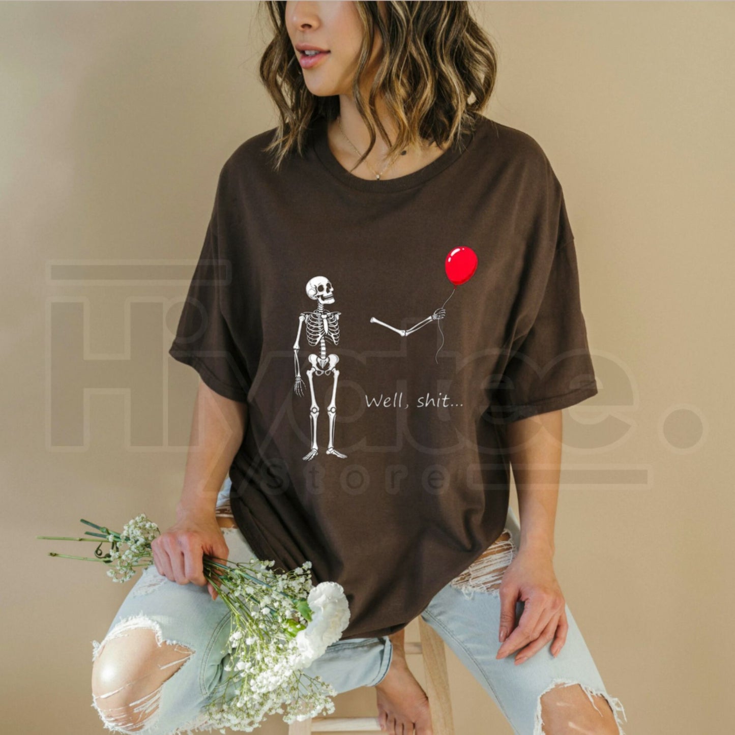 Funny Skeleton Balloon T-Shirt – Dark Humor Halloween Graphic Tee