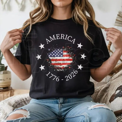"America 250th Anniversary" – Vintage 1776 USA Flag Graphic Top