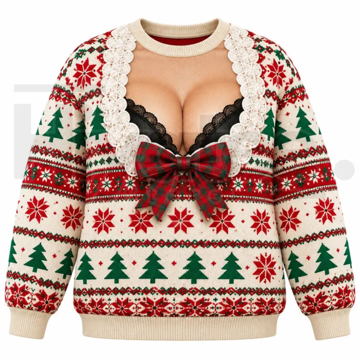 Funny 3D Print Fake Chest Ugly Christmas Sweater – Novelty Holiday Pullover