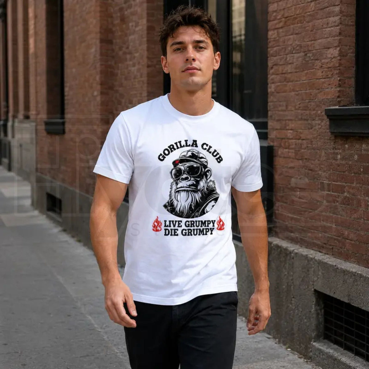 Men's Gorilla Club Graphic T-Shirt – Retro Casual Distressed Flame Print Tee