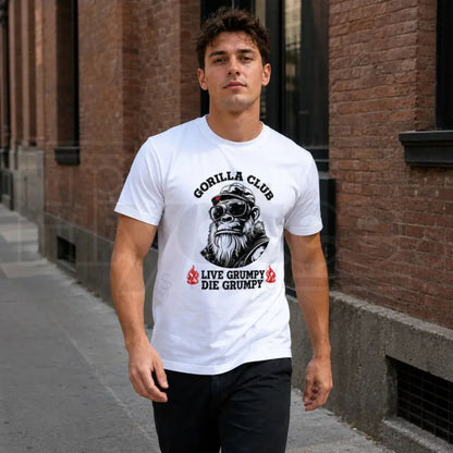 Men's Gorilla Club Graphic T-Shirt – Retro Casual Distressed Flame Print Tee