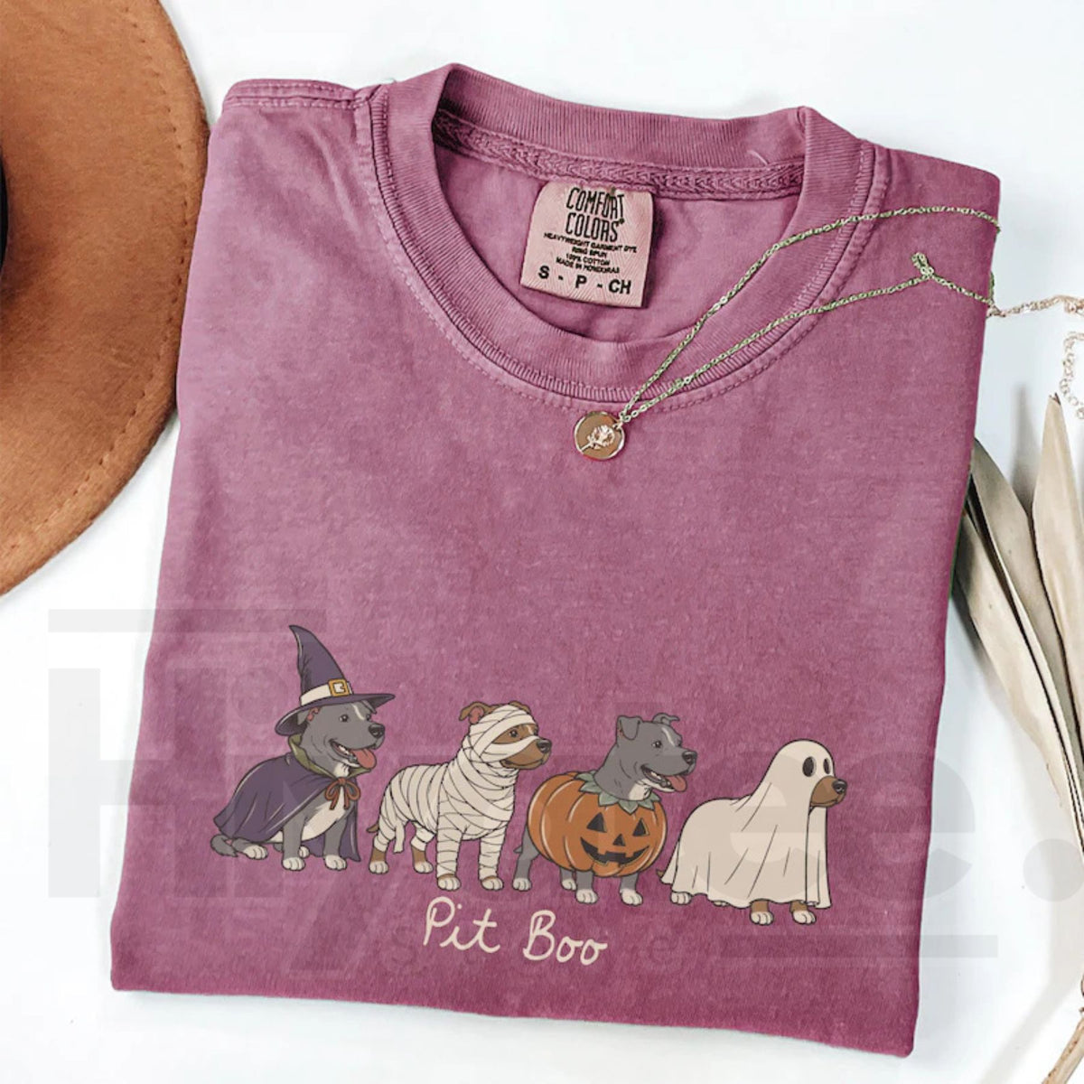Halloween Pitbull Ghost Dog Spooky Season Comfort Colors Tee