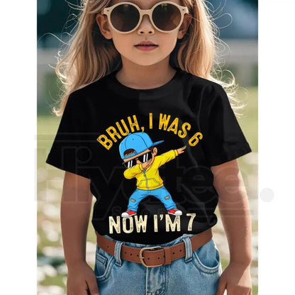 Bruh I was 6 Now I'm 7 Year Old Birthday 67 Dabbing Novelty Aesthetic Graphic Kid T-Shirt Fashion Kid T Shirts Trendy Cool Tees Tops for Kid