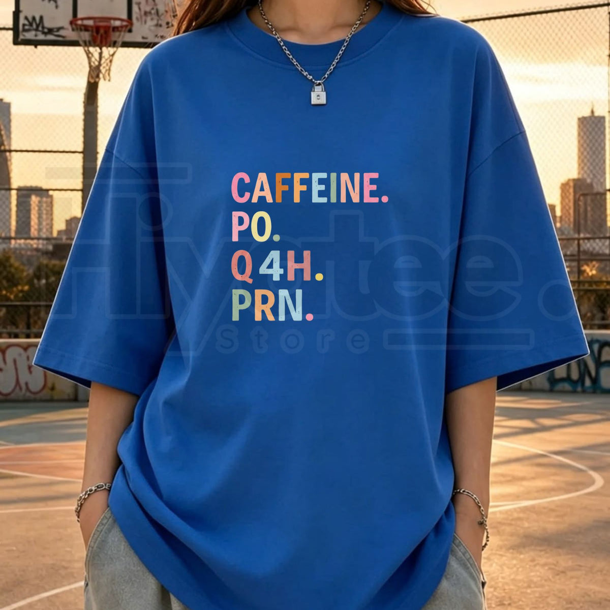 PRN Nurse T-Shirt – Caffeine PO Q4H PRN Funny Healthcare Worker Graphic Tee