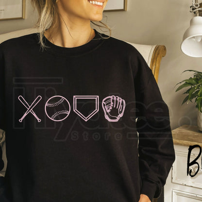 Baseball XOXO Icons Embroidered Sweatshirt – Cute Game Day Sports Crewneck