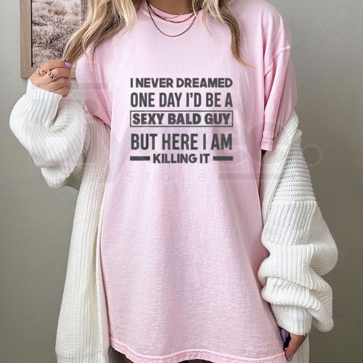 "Sexy Bald Guy" – Amusing Bald Joke Black Graphic Top