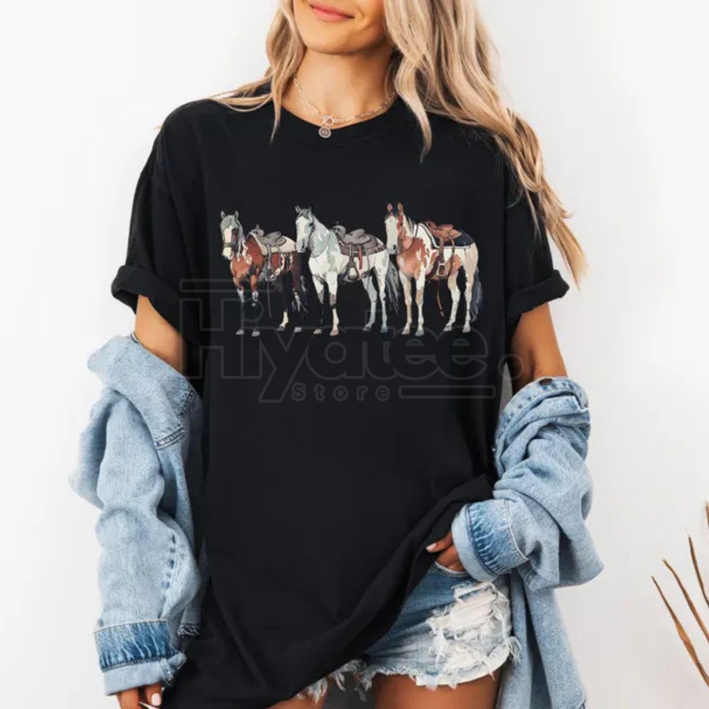 Comfort Colors® Western Horses T-Shirt – Cute Horse Lover's Holiday Gift, Trendy Western Graphic Crewneck, Gift for Her