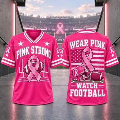 Breast Cancer Awareness Football Jersey – Pink Ribbon V-Neck Game Day Top