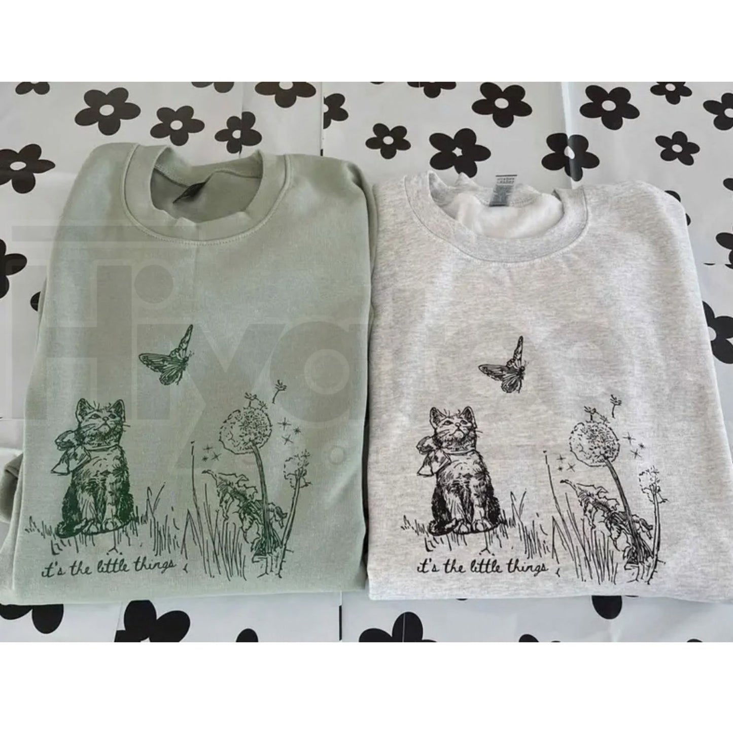 Little Things Sweatshirt: Cute Cat & Nature Crewneck Casual Trendy Pullover