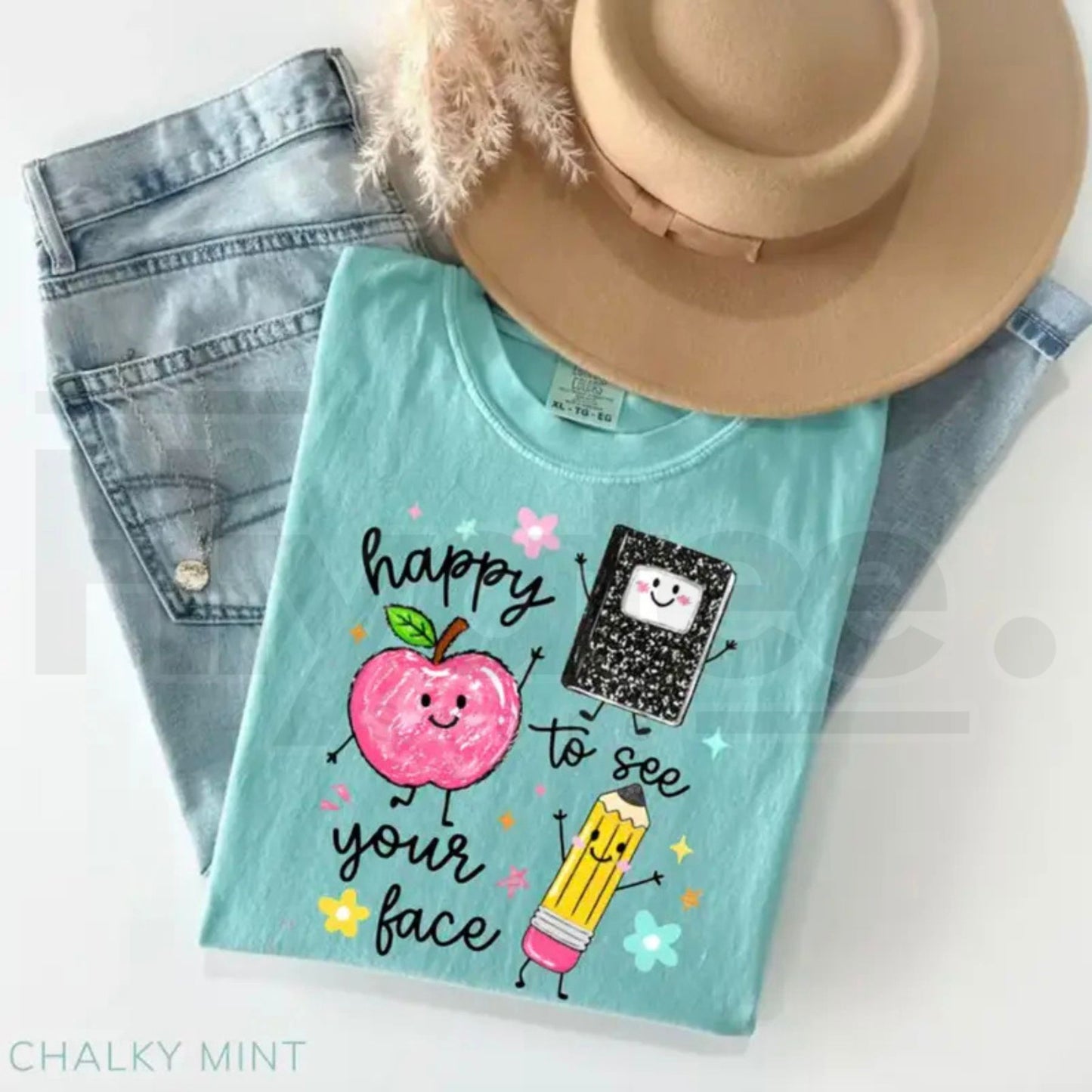 Comfort Colors Happy To See Your Face Shirt – Retro Preschool Teacher Back to School Graphic Tee, Cute Educator Gift