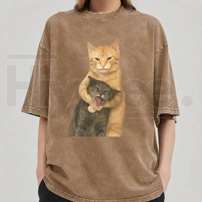 Washable Cat Quarrel Moment T-Shirt – High-Quality Vintage Graphic Tee