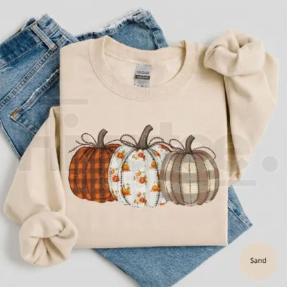 Boho Fall Pumpkin Gildan Sweatshirt – Cute Autumn Harvest Graphic Crewneck, Cozy Thanksgiving Gift
