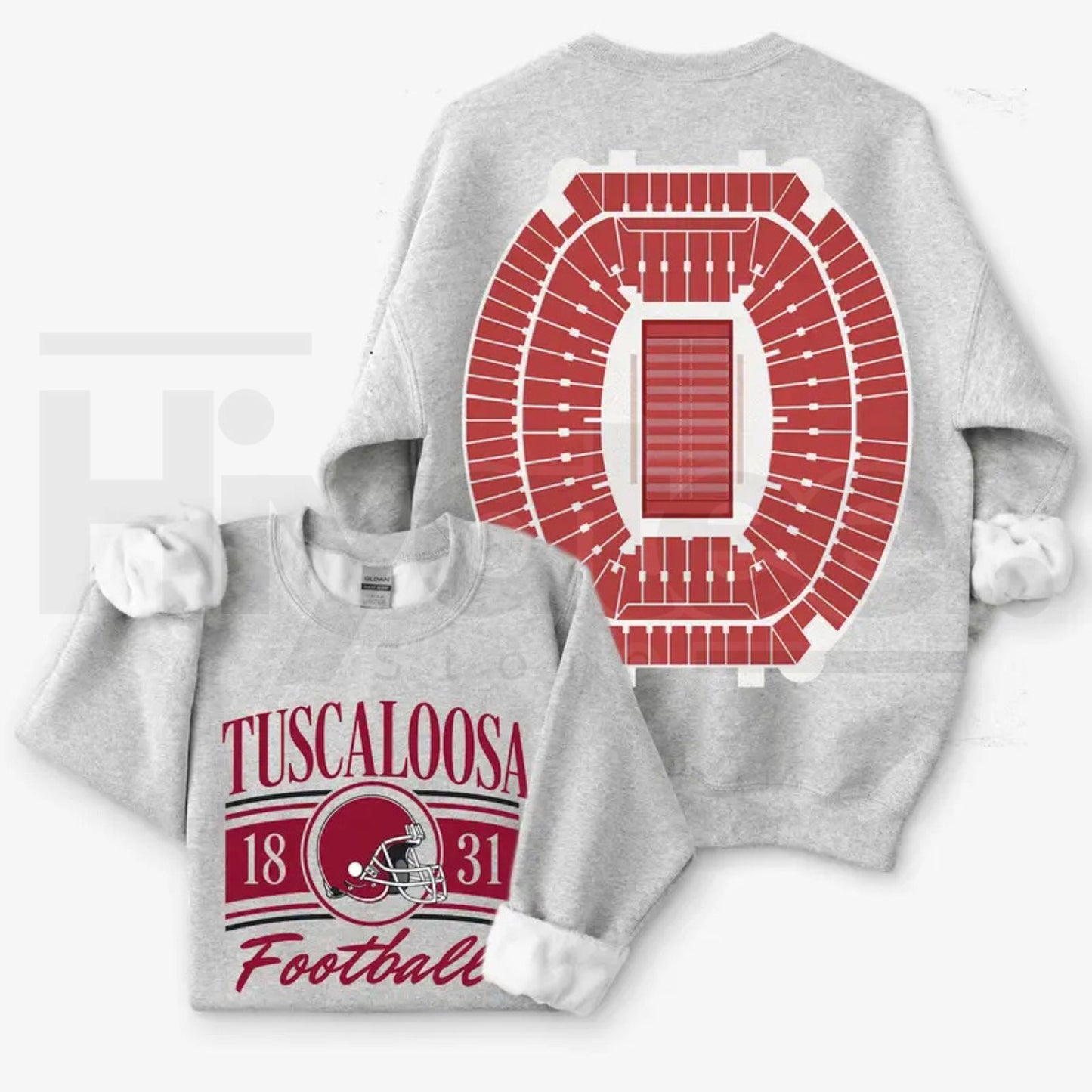 Vintage College Football 2 Sided Ash Grey Sweatshirt – 2-Sided Retro Game Day Stadium Crewneck, Menswear Classic Cotton