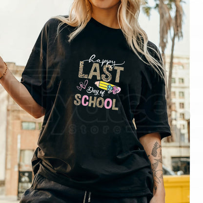 "Happy Last Day of School" – 2026 Retro Leopard Summer Graphic Top