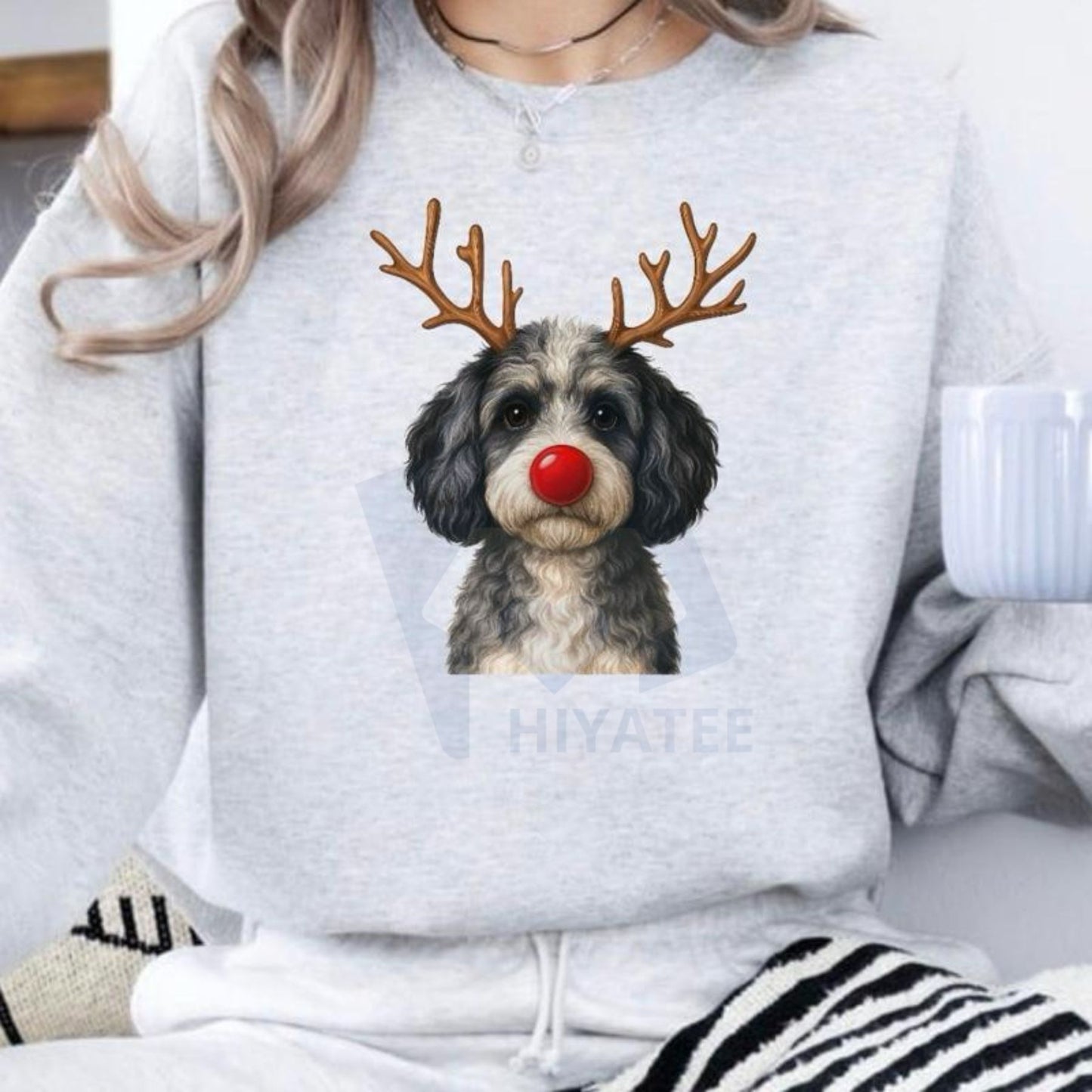 Christmas Reindeer Dog Sweatshirt: Cute Holiday Pet Graphic Pullover, Festive Dog Lover Crewneck, Unisex Gift