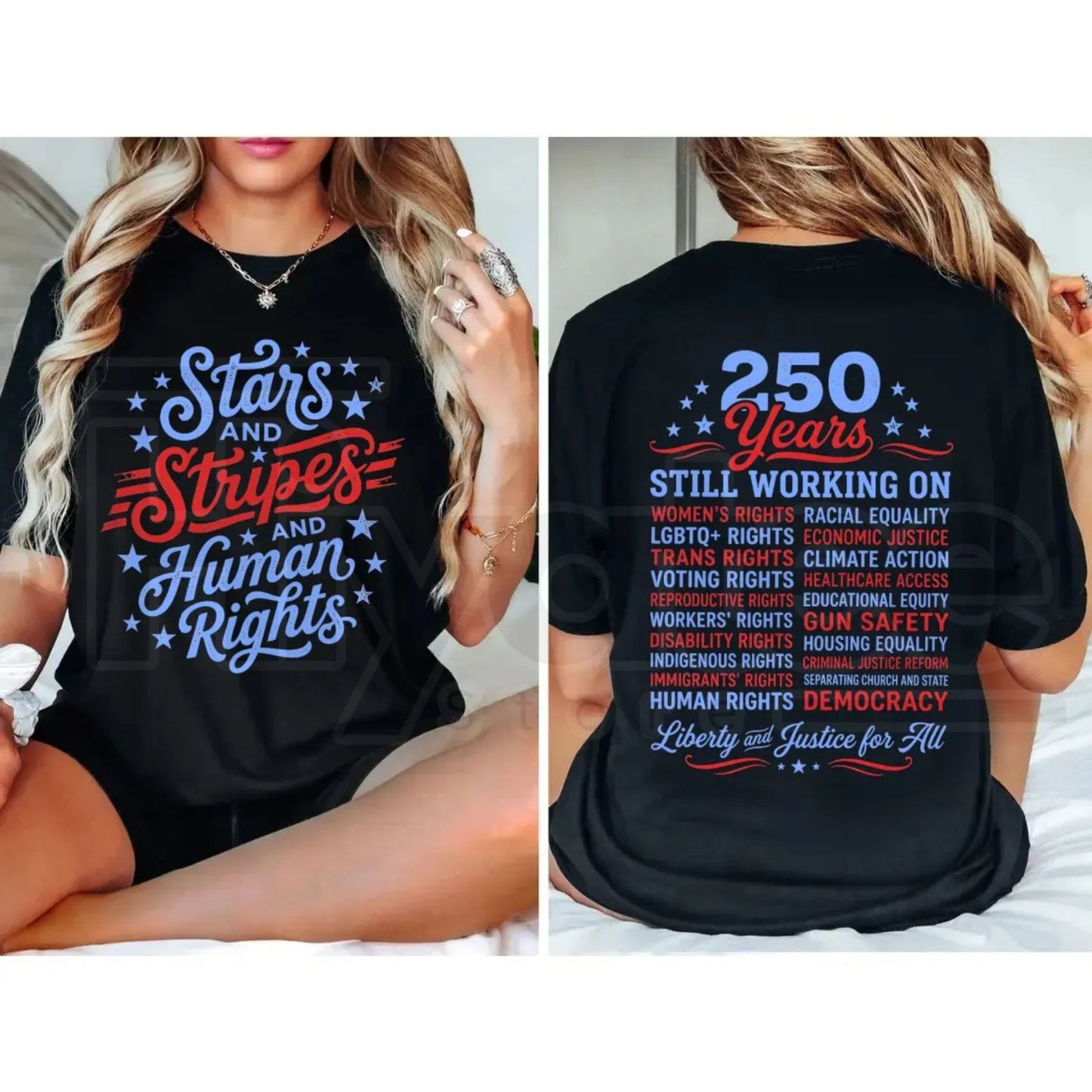 Stars and Stripes And Human Rights T-Shirt – 250 Years America Social Justice Graphic Tee