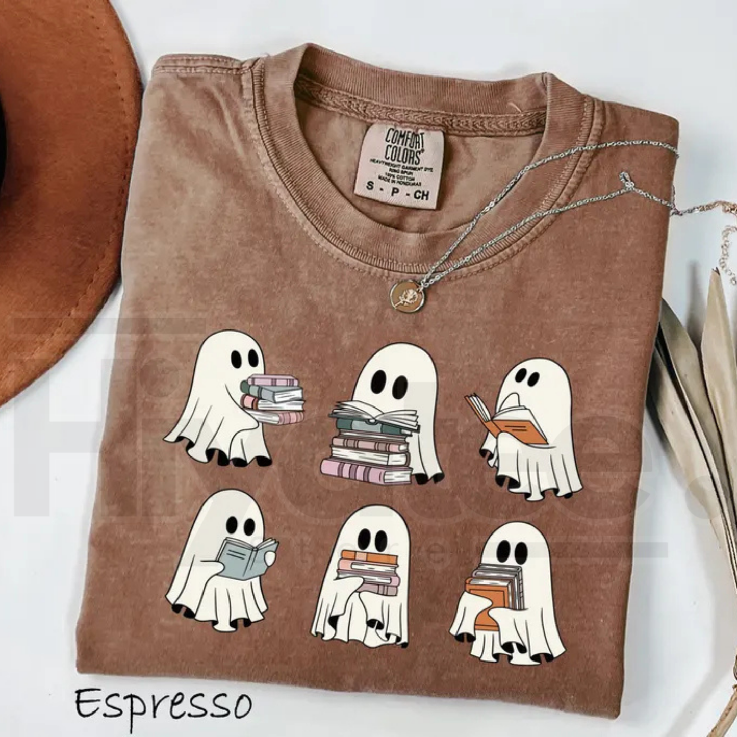 Comfort Colors Halloween Book Shelf Tshirt Ghost Reader Book Lover Shirt