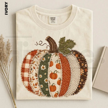 Comfort Colors Faux Patchwork Fall Pumpkin Thanksgiving Tee