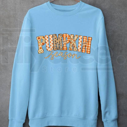 Pumpkin Season Sweatshirt – Fall Patchwork Graphic Crewneck, Cute Autumn Harvest Sweater