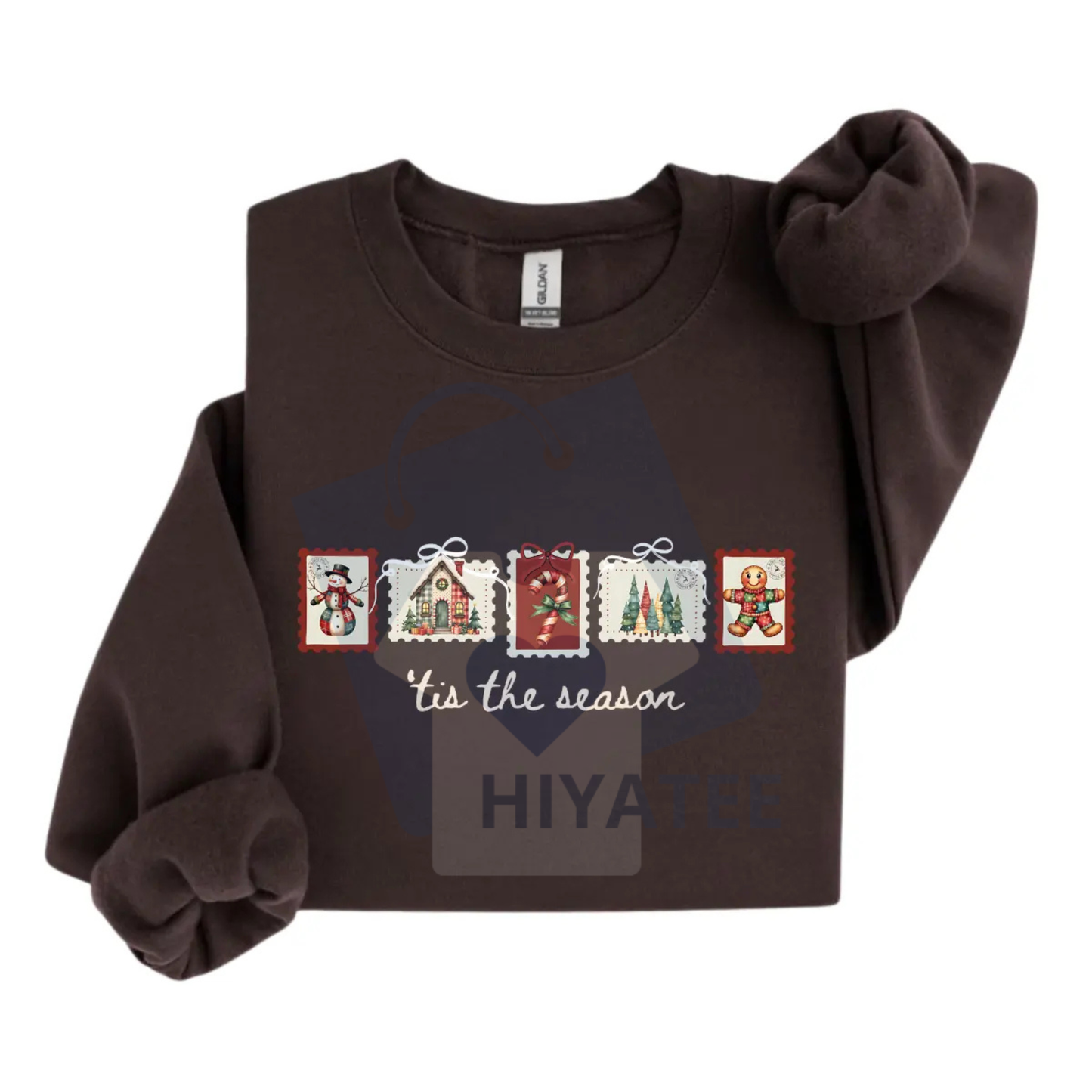 Retro Winter Stamp Sweatshirt: Patchwork Christmas Stamps Sweater, Coquette Holiday Crewneck, Vintage Xmas Gift