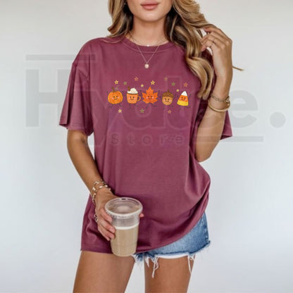 Comfort Colors Cute Fall Doodle T-Shirt – Cozy Autumn Pumpkin & Ghost Tee