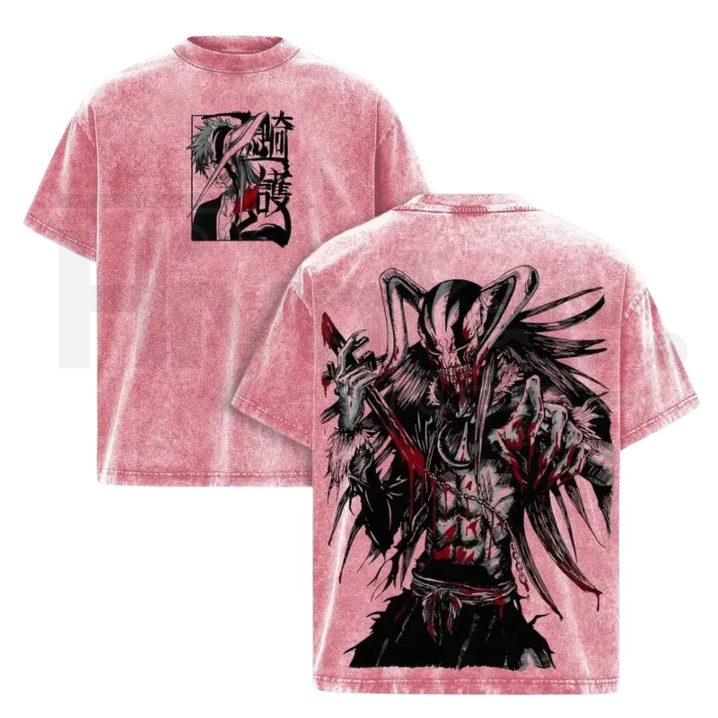 Hollow Mask Warrior Vintage Washed T-Shirt – Anime Inspired Heavy Cotton Oversized Graphic Tee