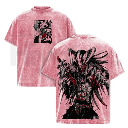 Hollow Mask Warrior Vintage Washed T-Shirt – Anime Inspired Heavy Cotton Oversized Graphic Tee