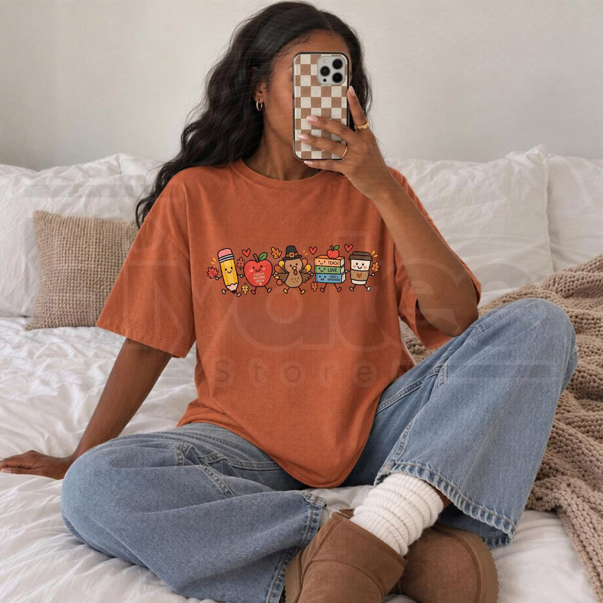 Comfort Colors Thanksgiving Teacher T-Shirt – Autumn Doodle Classroom Tee