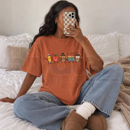 Comfort Colors Thanksgiving Teacher T-Shirt – Autumn Doodle Classroom Tee