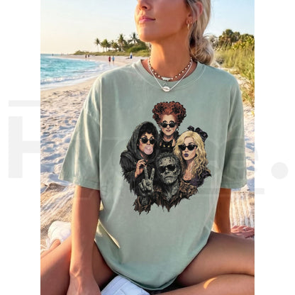 Comfort Colors Retro Halloween Hocus Pocus Portrait Selfie T-Shirt – Vintage Spooky Graphic Tee for Men & Women