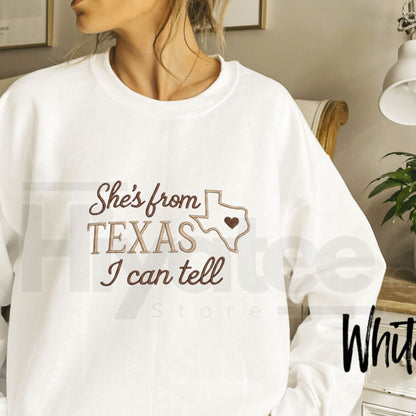 Lone Star State Pride: "She's from Texas" Embroidered Heart Sweatshirt