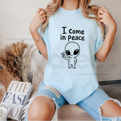 Funny Alien Couple Matching Shirts – I Come In Peace & I'm Peace UFO T-Shirt