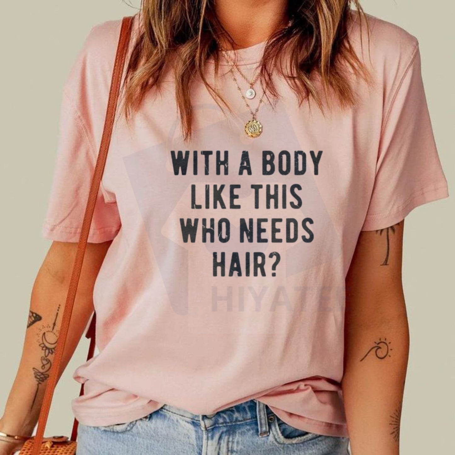"With A Body Like This Who Needs Hair" T Shirt – Funny Balding Dad Bod Tee