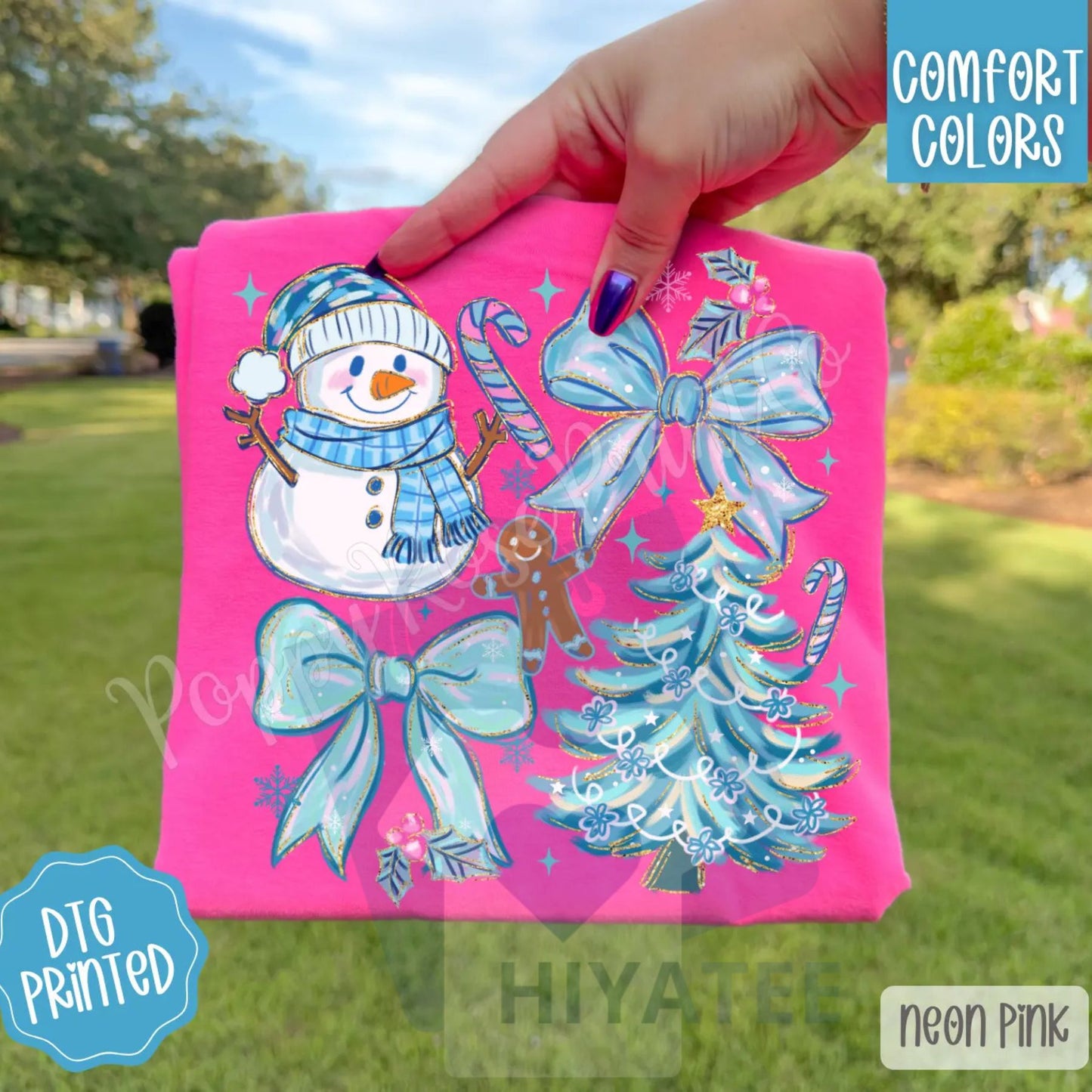 Blue Christmas Comfort Colors, Trendy Women's Holiday Tshirt