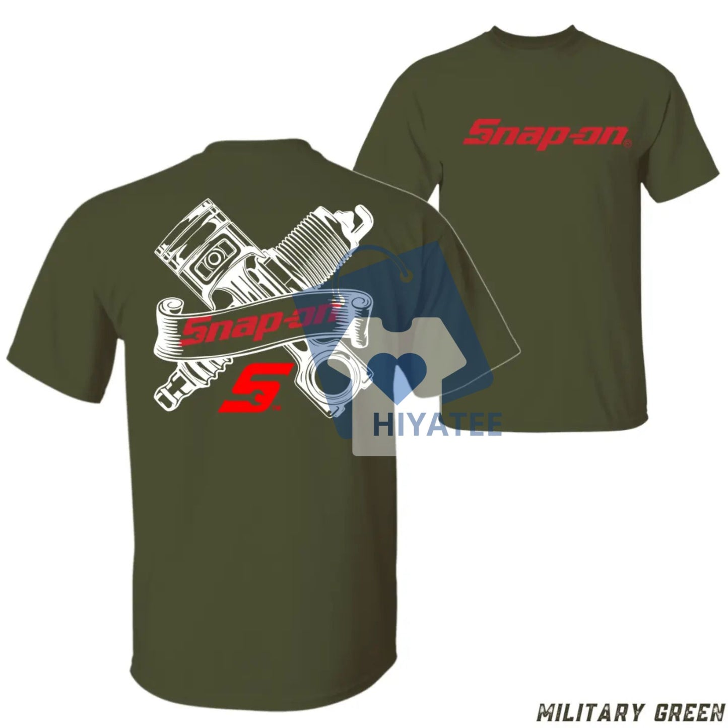 Snap-on Engine Parts T-Shirt – Automotive Mechanic Graphic Tee, Garage Workwear with Piston & Spark Plug Design